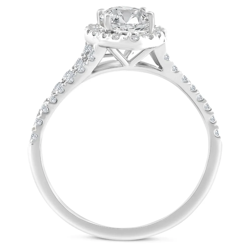 1 3/4Ct Marquise Halo Diamond Split Band Engagement Ring 14k White Gold