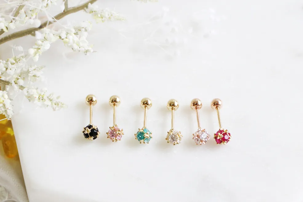 14k Solid Gold Big 4mm Cz Ball Round Barbell Ball Ear Post Stud Earring Piercing