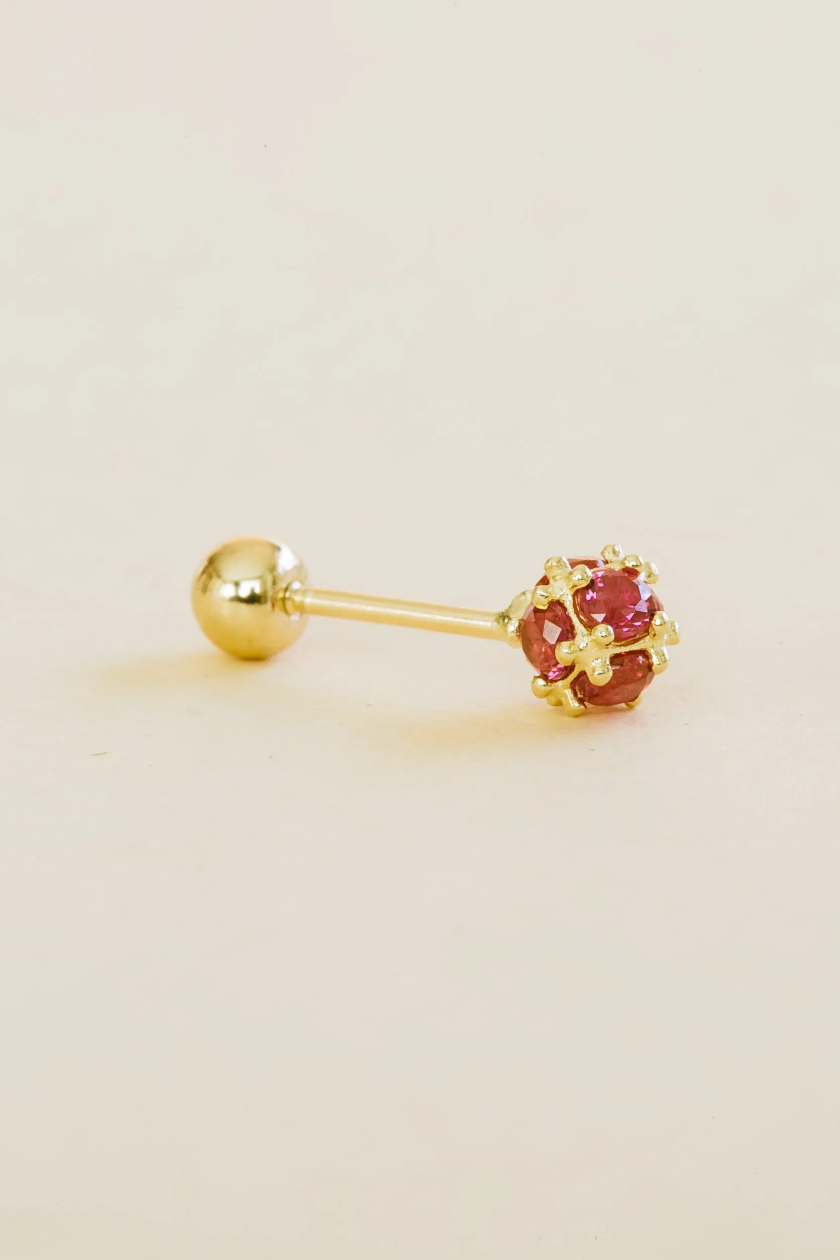 14k Solid Gold Big 4mm Cz Ball Round Barbell Ball Ear Post Stud Earring Piercing