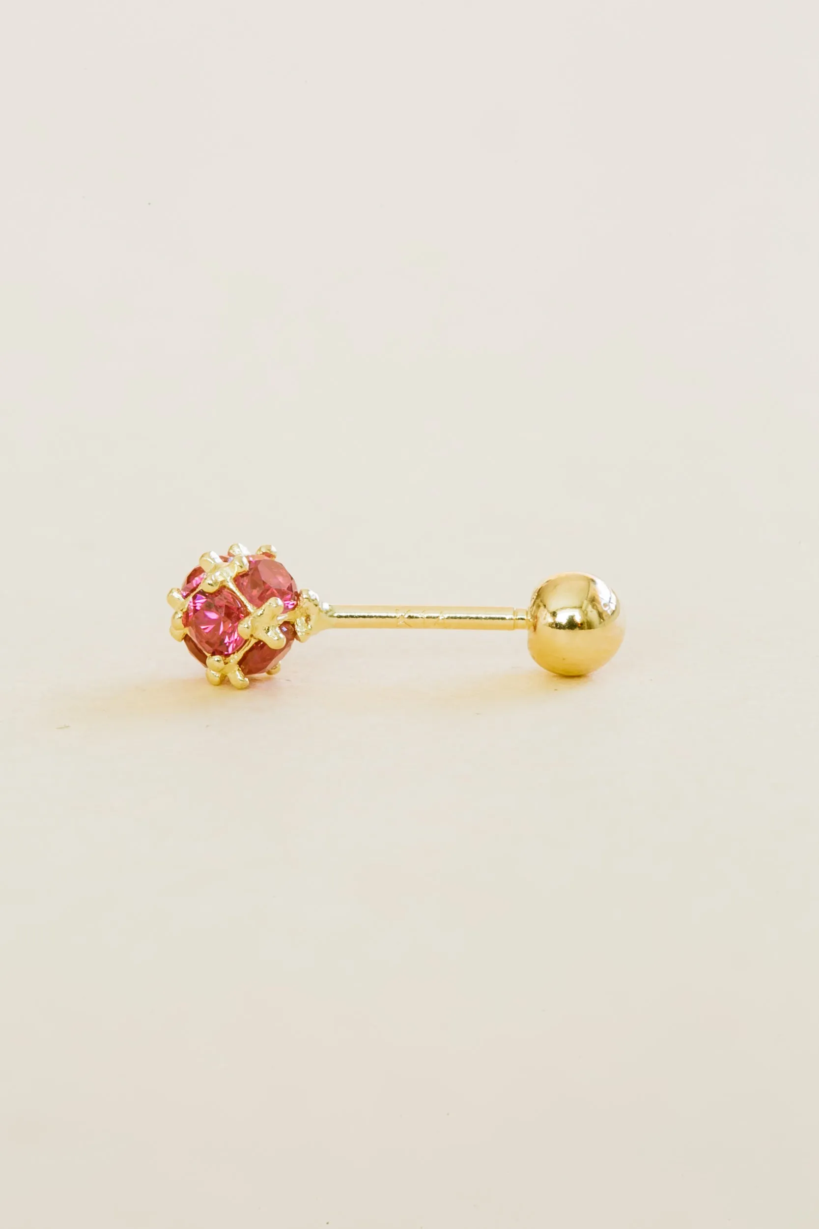 14k Solid Gold Big 4mm Cz Ball Round Barbell Ball Ear Post Stud Earring Piercing