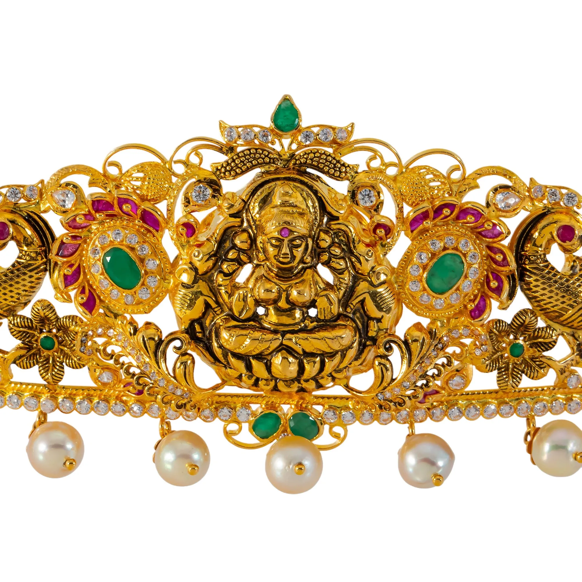 22k Yellow Gold Vaddanam Belt w/ Gems & Pearls (184gm)