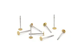 316L Earring Findings Set, 100 Stainless Steel Earring Posts With Raw Brass 3mm Flat Pad ,ear Studs ( A0391 )