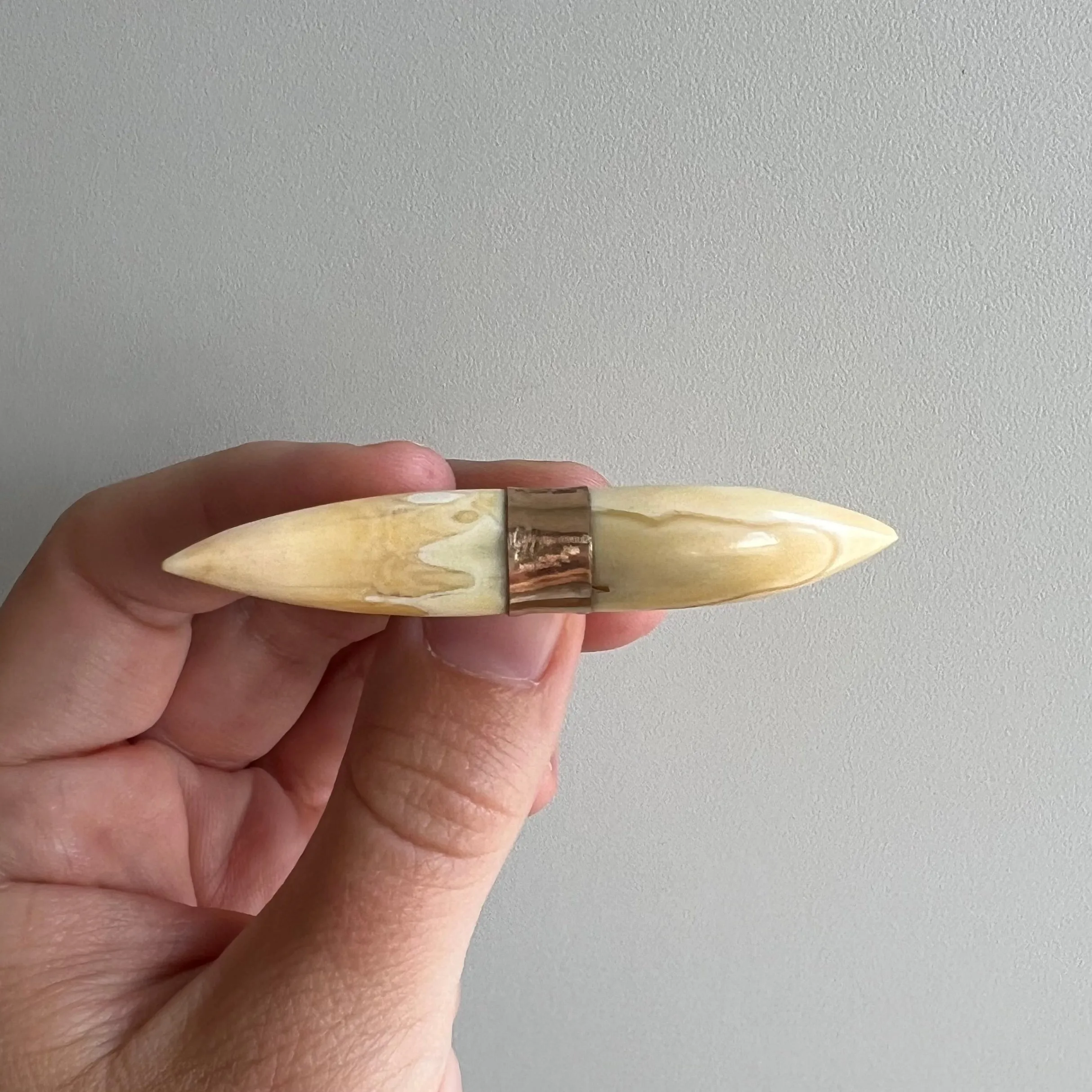 A N T I Q U E // double tusk / gold filled boar tooth or tusk / a brooch