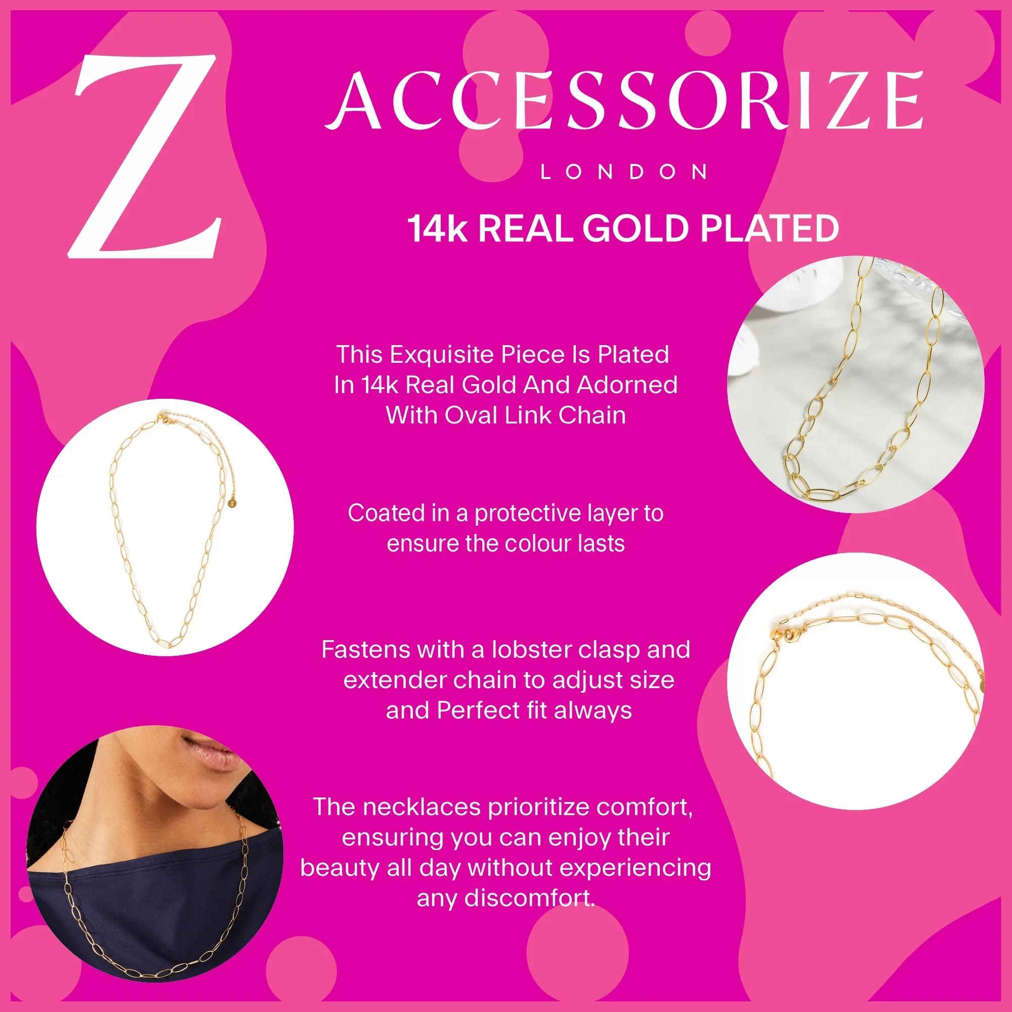 Accessorize London Women's Z Real Gold-Plated Oval Link Chain Necklace