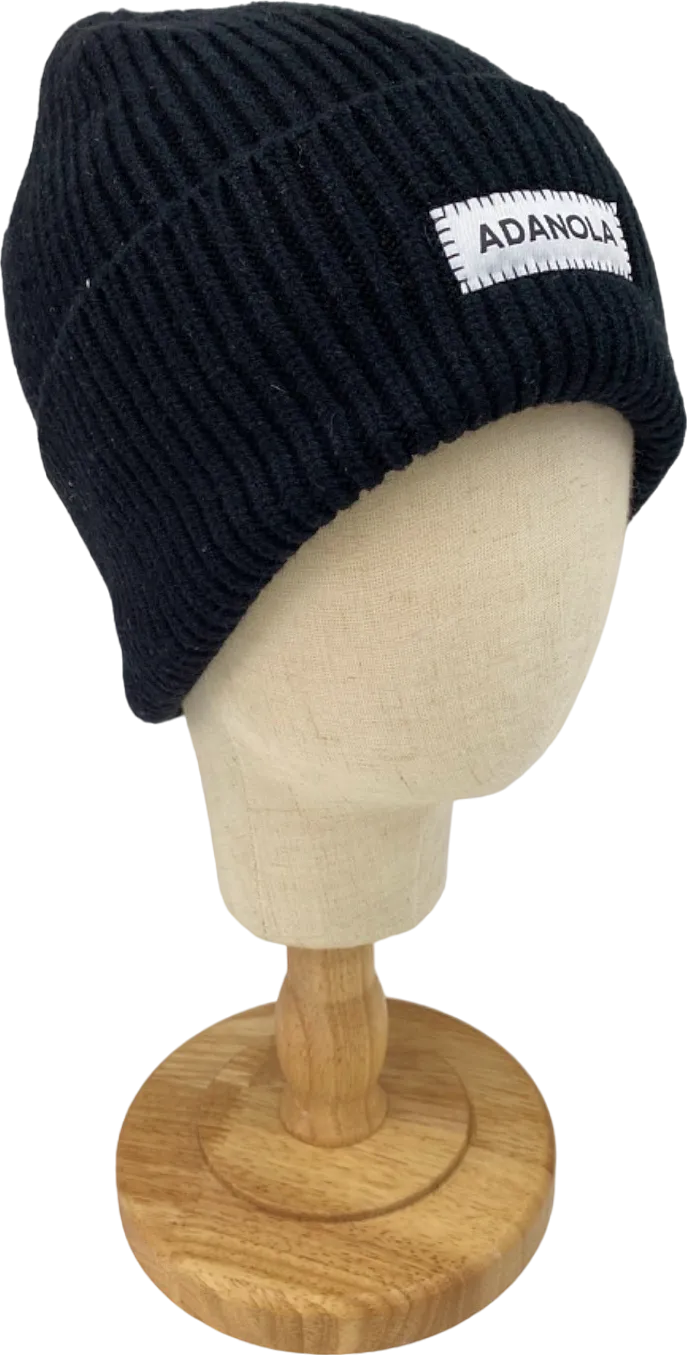 Adanola Black Ribbed Beanie Hat One Size UK