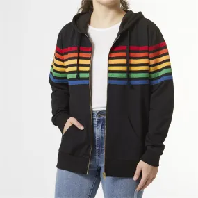 Amora Multi Stripe Zip-Up Sweatshirt in Black