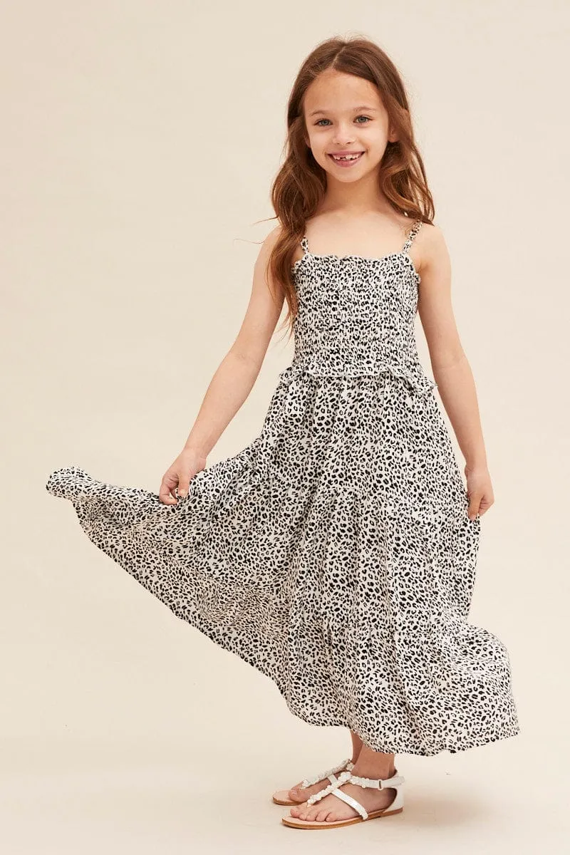 Animal Print Kids Midi Dress Singlet Tiered