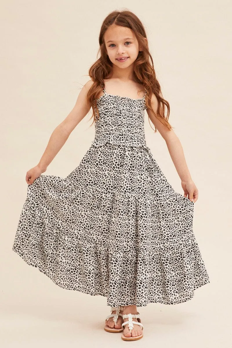 Animal Print Kids Midi Dress Singlet Tiered