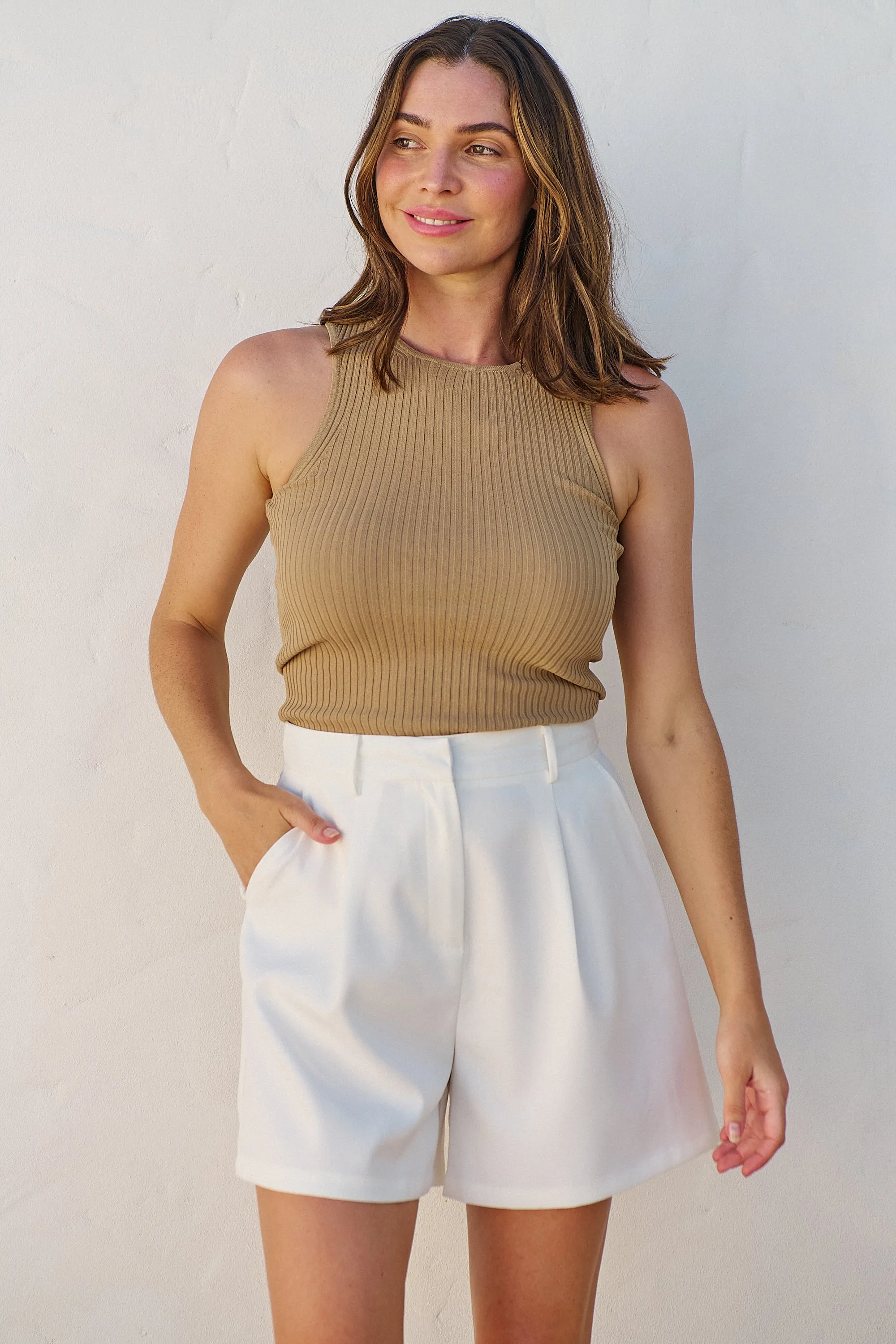 Astrid Tailored High Waisted White Shorts