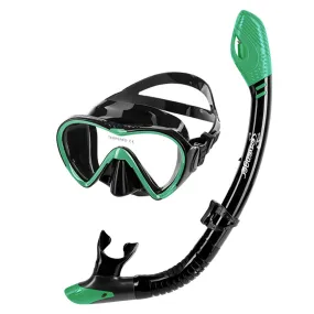 Aviator Mask and Snorkel Set - Black Silicone/Peppermint