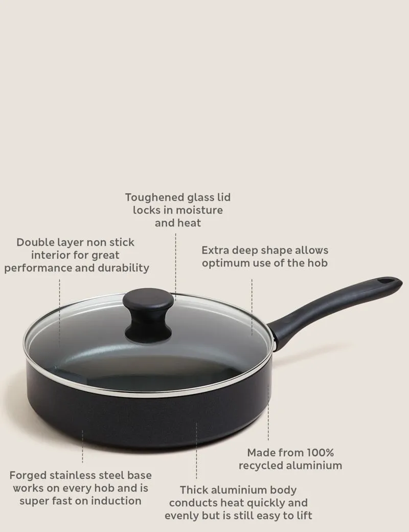 Black Aluminium 26cm Large Non-Stick Sauté Pan