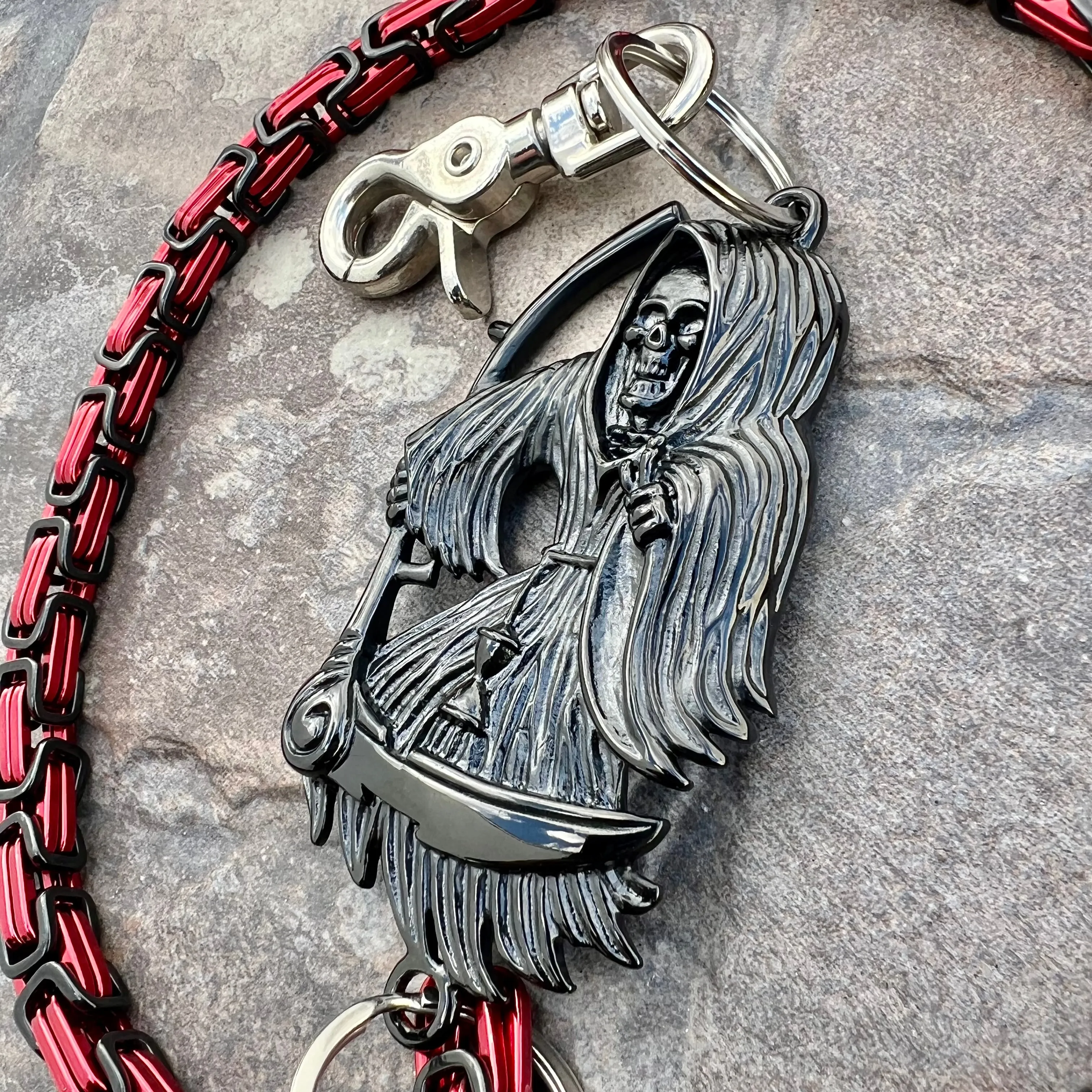 Black Grim Reaper Wallet Chain - Black & Red Daytona Heritage - WC15H