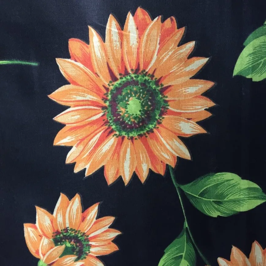 Black Sunflower Poly Cotton Fabric