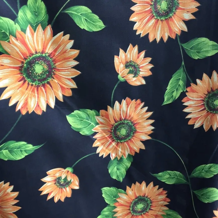 Black Sunflower Poly Cotton Fabric