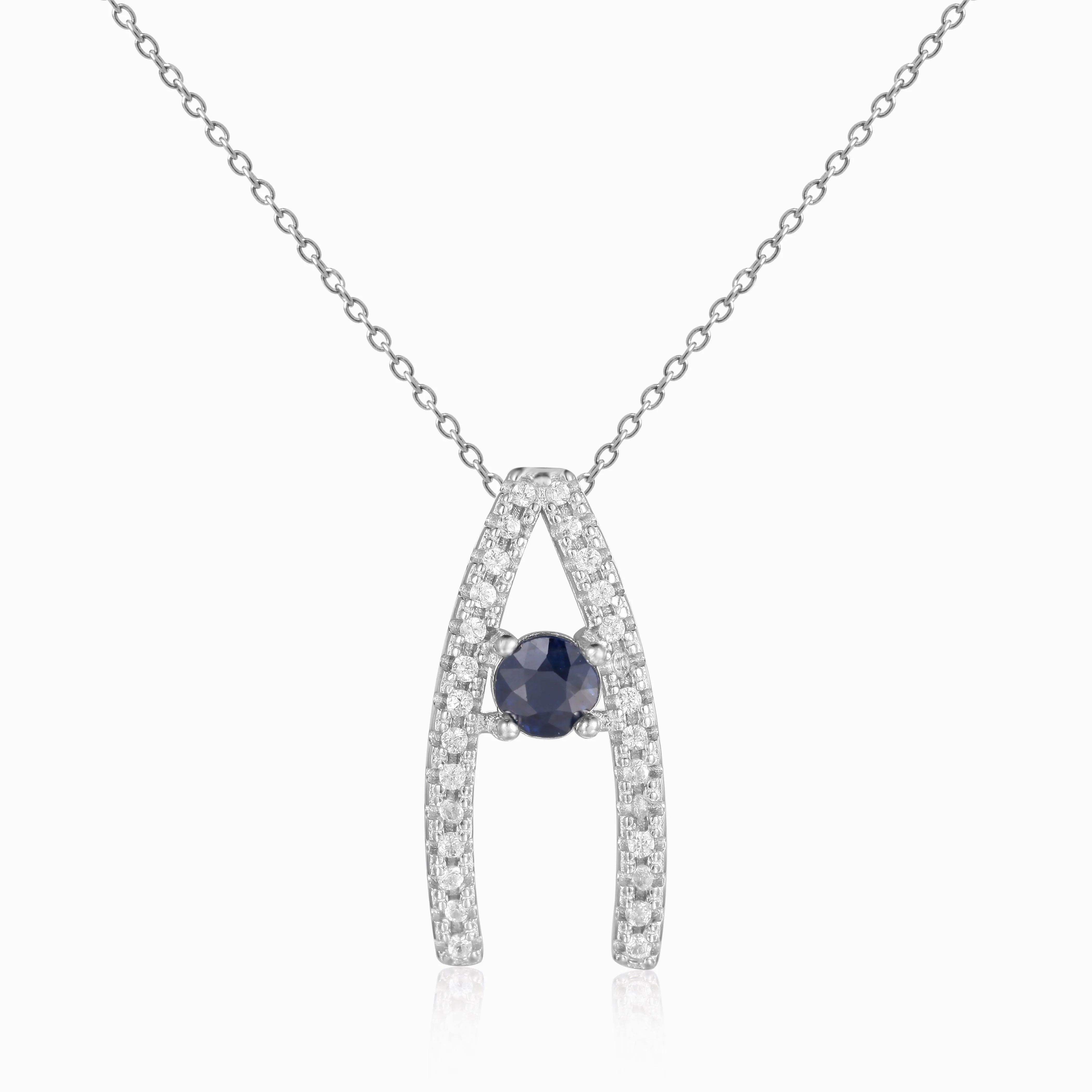 Blue Sapphire Letter A Round Shaped Necklace