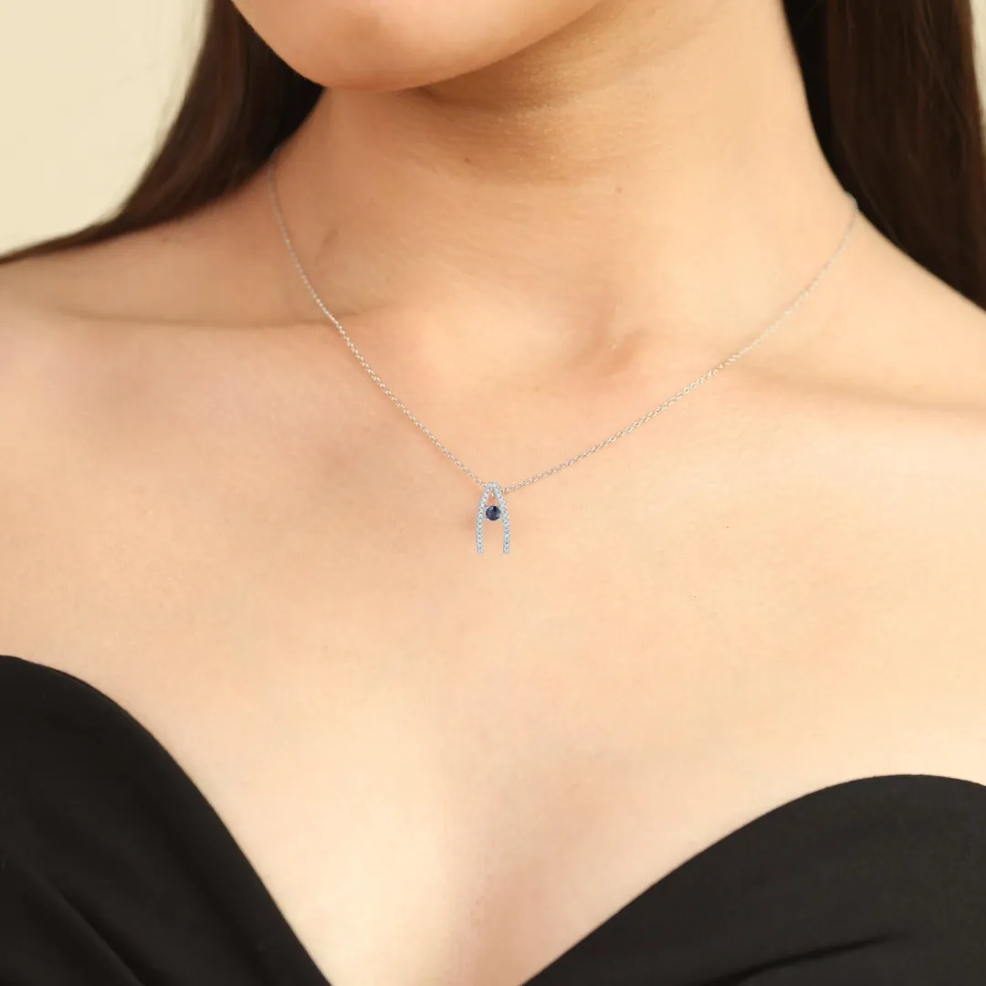 Blue Sapphire Letter A Round Shaped Necklace