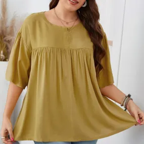 Casual Crew Neck Solid Color Top Short Sleeve Wholesale Plus Size Clothing