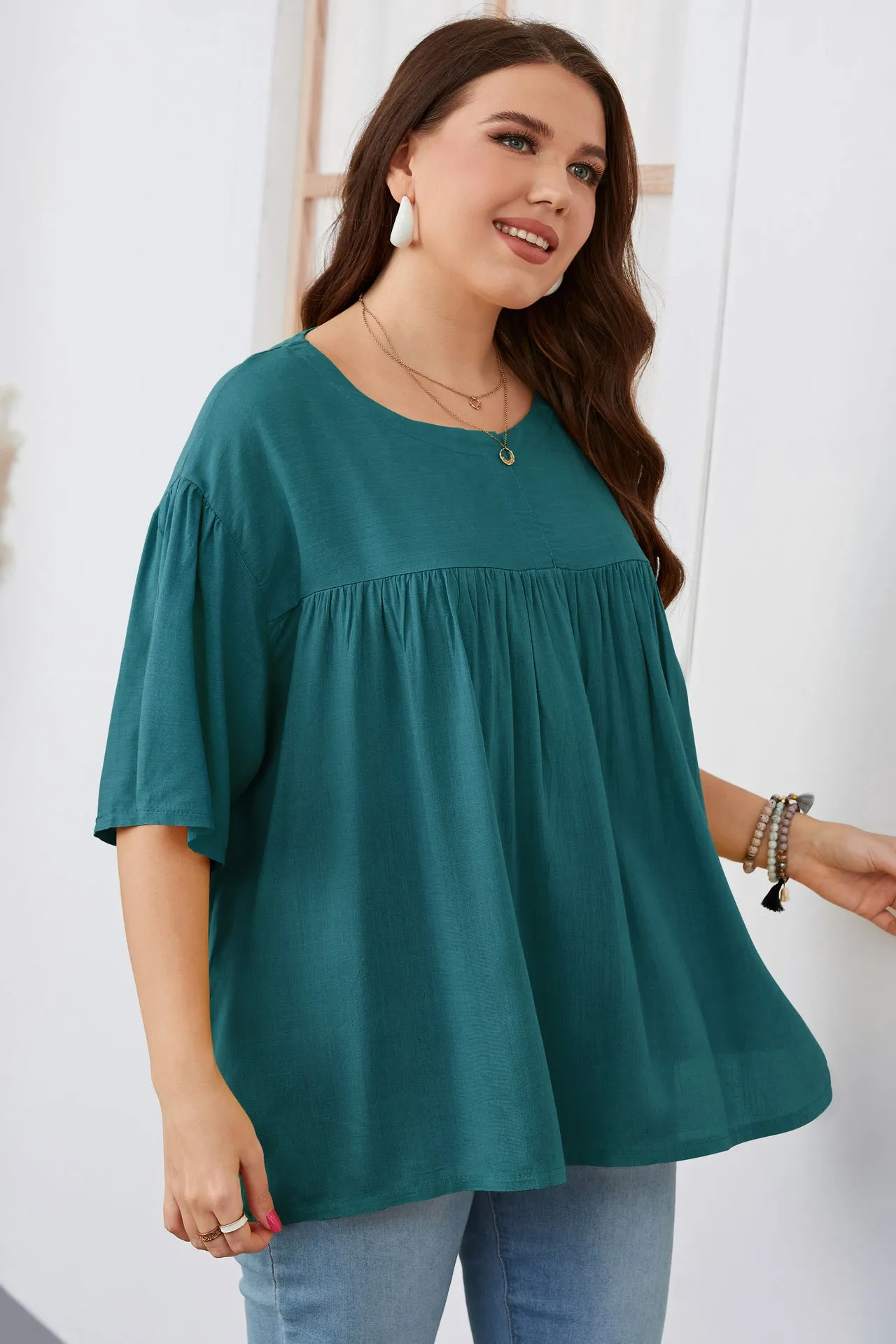 Casual Crew Neck Solid Color Top Short Sleeve Wholesale Plus Size Clothing