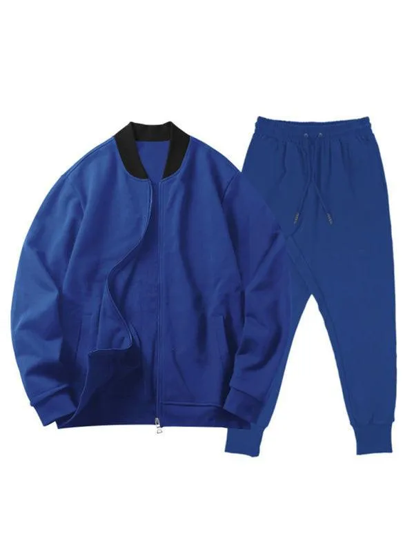 Casual Solid Baseball Collar Men Tracksuit