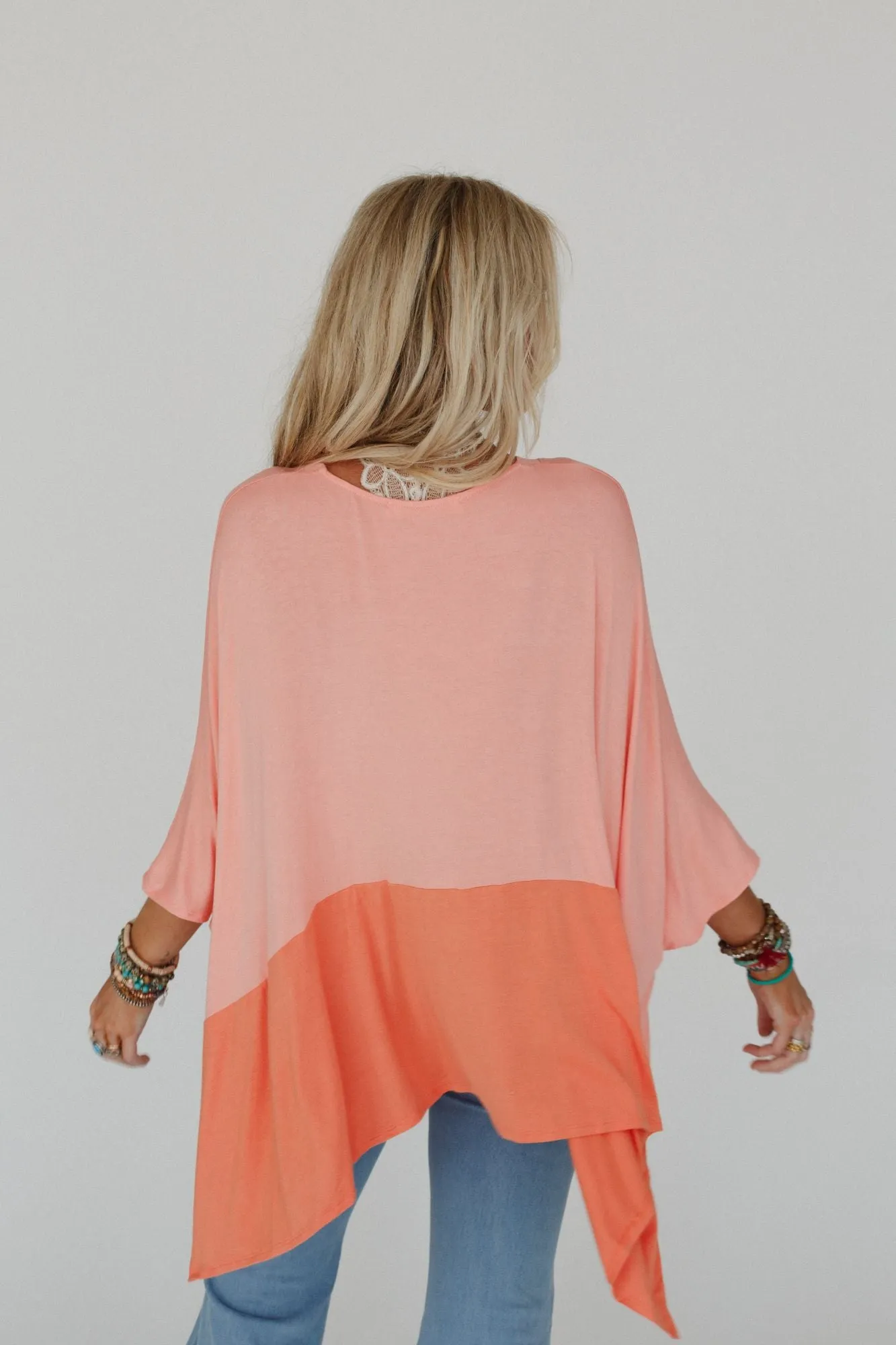 Coffee Sunsets V Neck Top - Dark Peach Tangerine