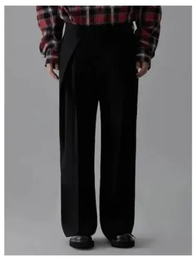 Core wool one tuck slacks black domestic product