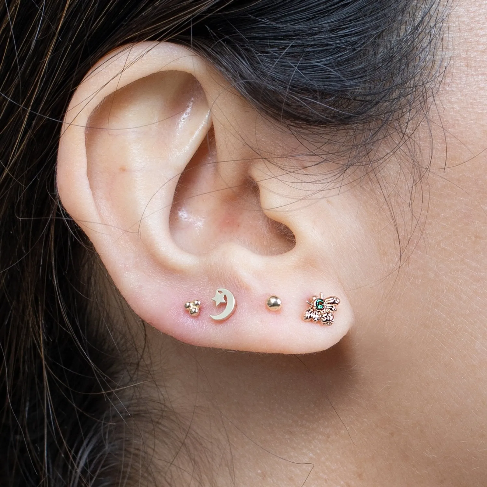 Crescent Moon and Star Flat Back Earring