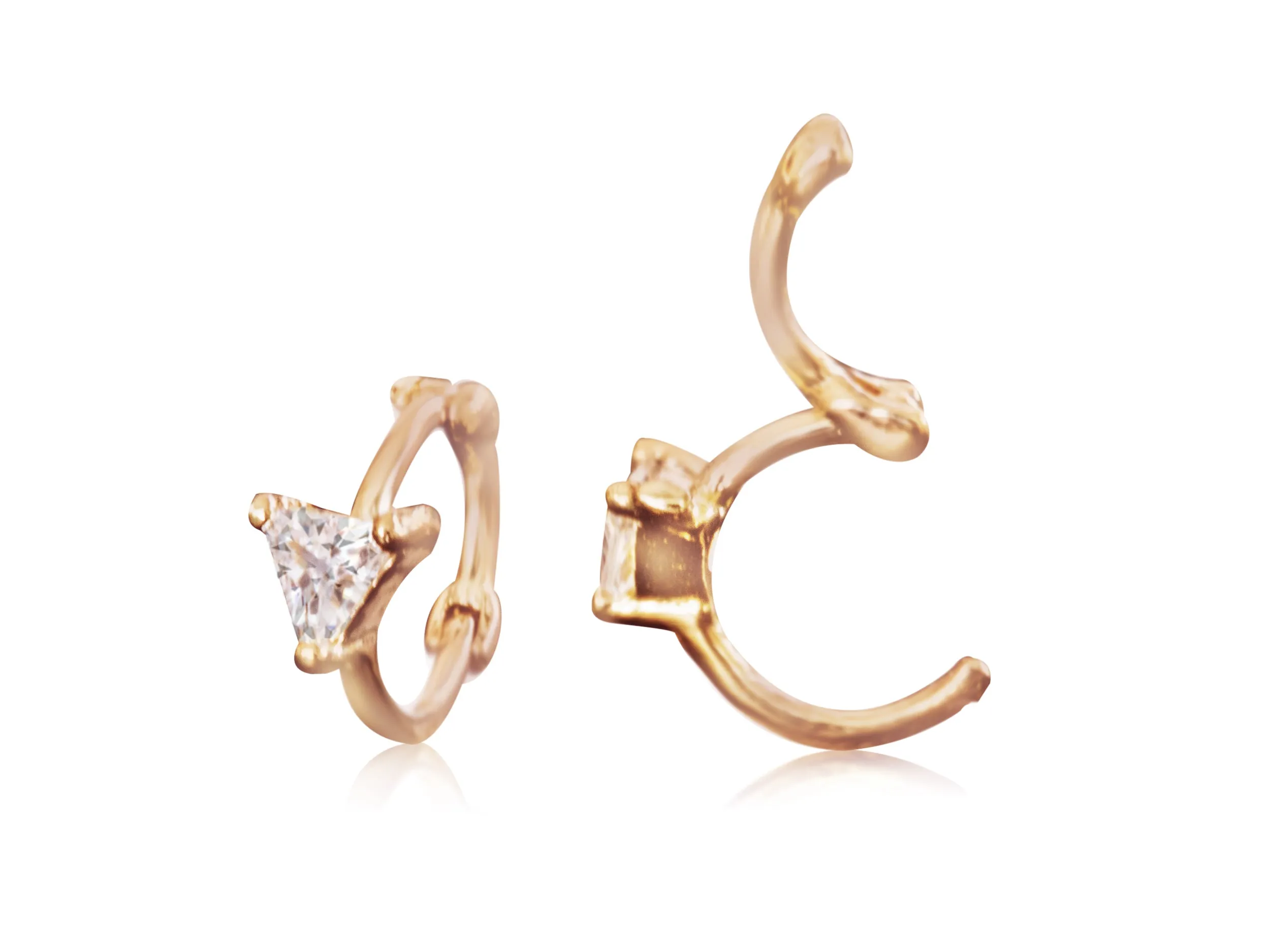 Cz Triangle Tragus Cartilage Helix Hoop Ring Piercing Earring 14K Solid Gold