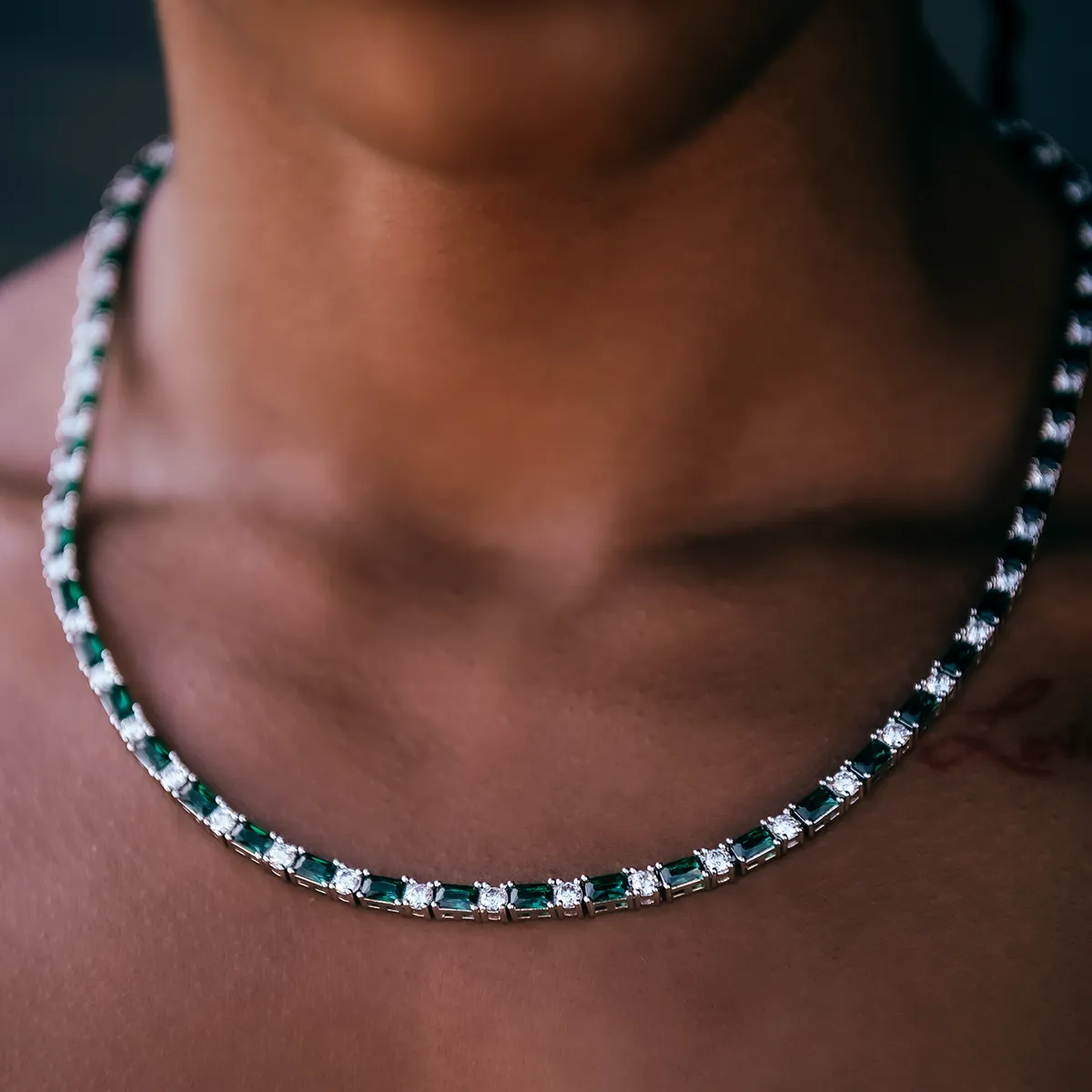 Emerald Baguette Tennis Necklace