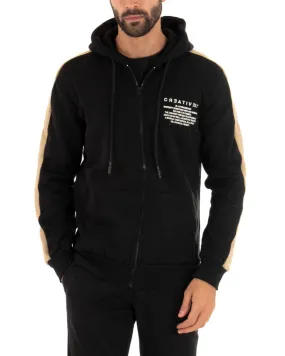 Felpa Uomo Con Cappuccio Maglia Con Zip Nero Stampa Regular Fit GIOSAL-F2902A