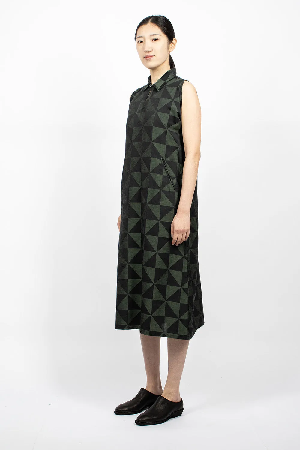 French Sleeve Dress Green/Windmill Jacquard