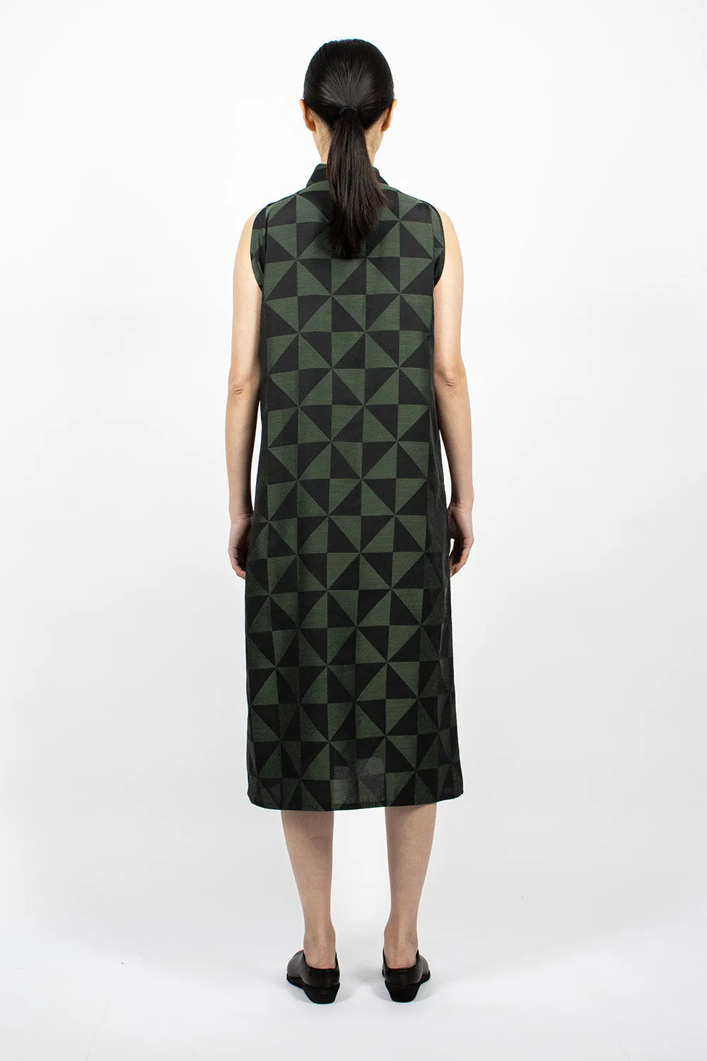 French Sleeve Dress Green/Windmill Jacquard