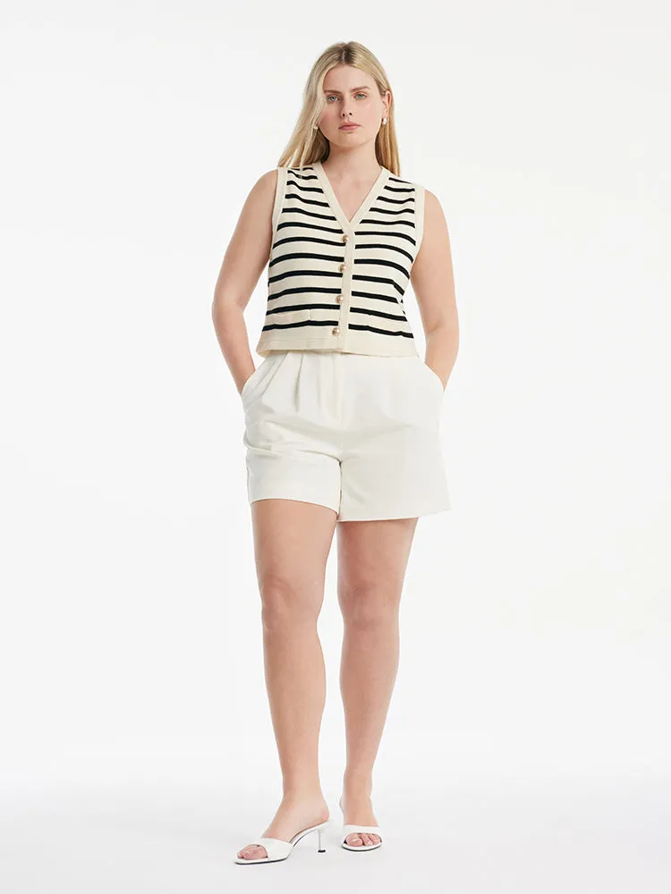 Knit Striped V-Neck Vest Cardigan