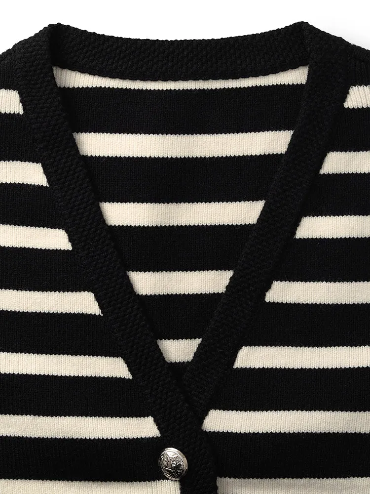 Knit Striped V-Neck Vest Cardigan