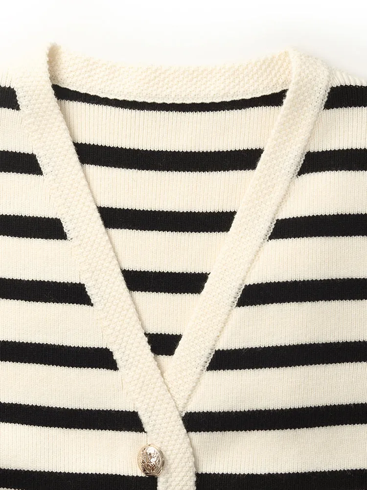 Knit Striped V-Neck Vest Cardigan