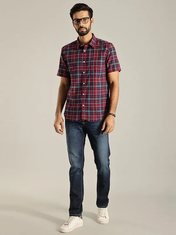 Men Checked Half Sleeve Cotton Shirt