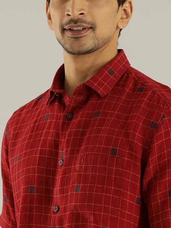 Men Checked Half Sleeve Linen Shirt