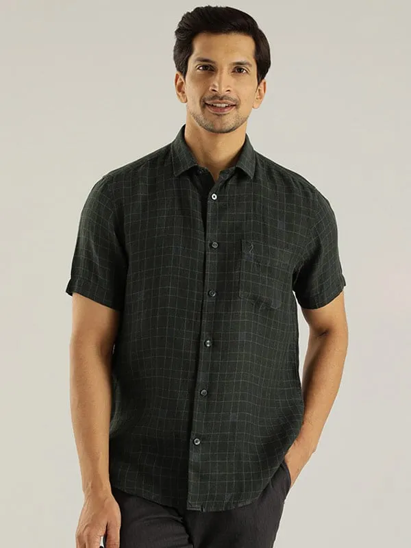 Men Checked Half Sleeve Linen Shirt