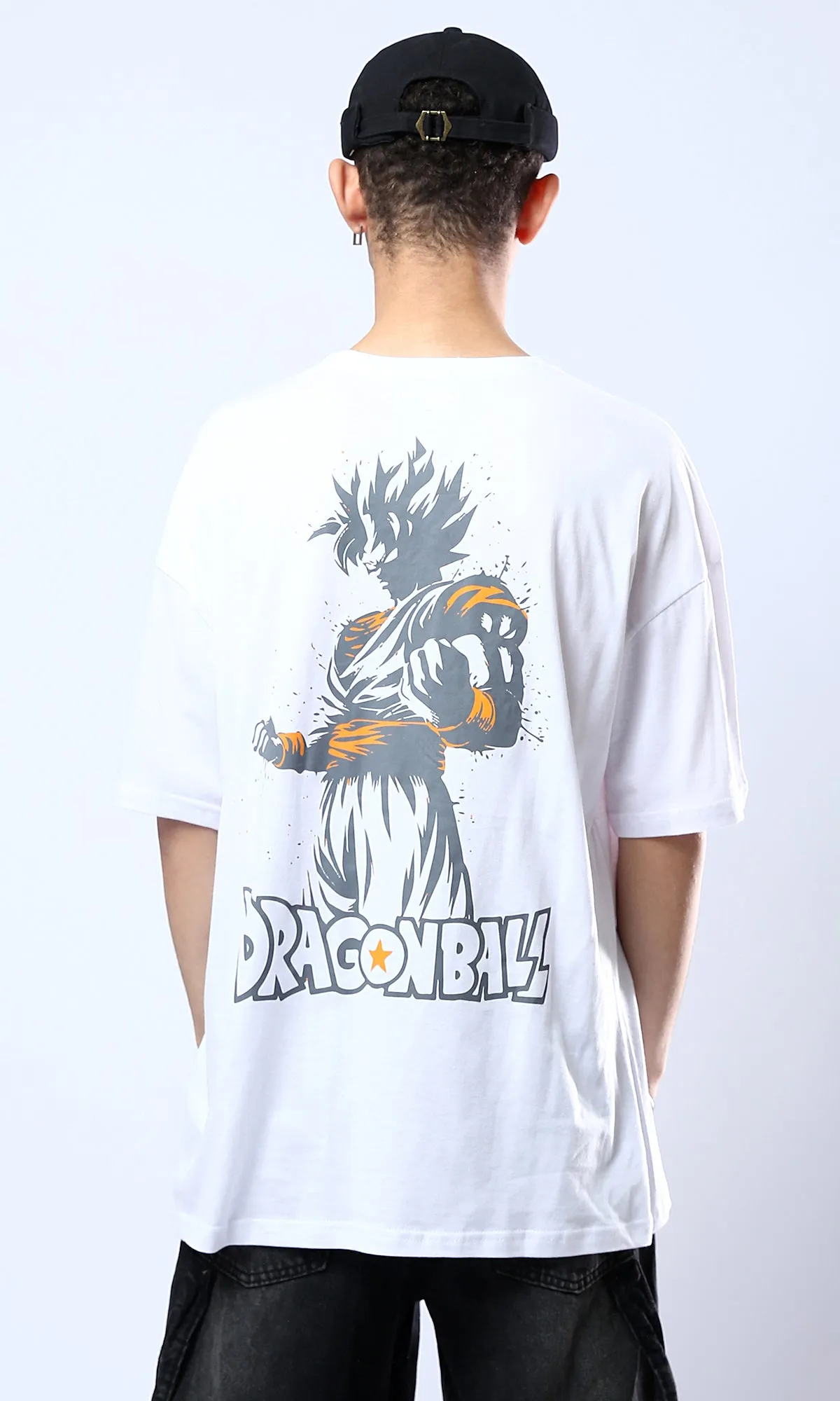 O178411 Printed Dragon Ball White Elbow-Sleeves Tee