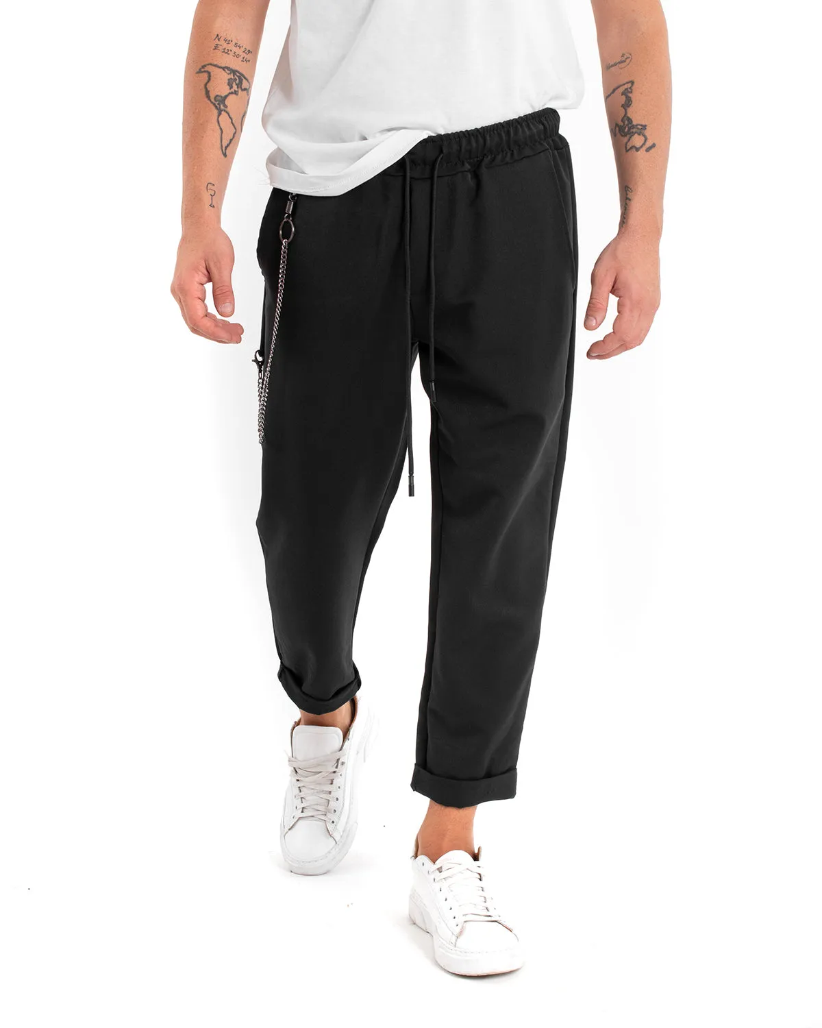 Pantaloni Uomo Pantalaccio Morbido Viscosa Nero Coulisse GIOSAL-P5953A