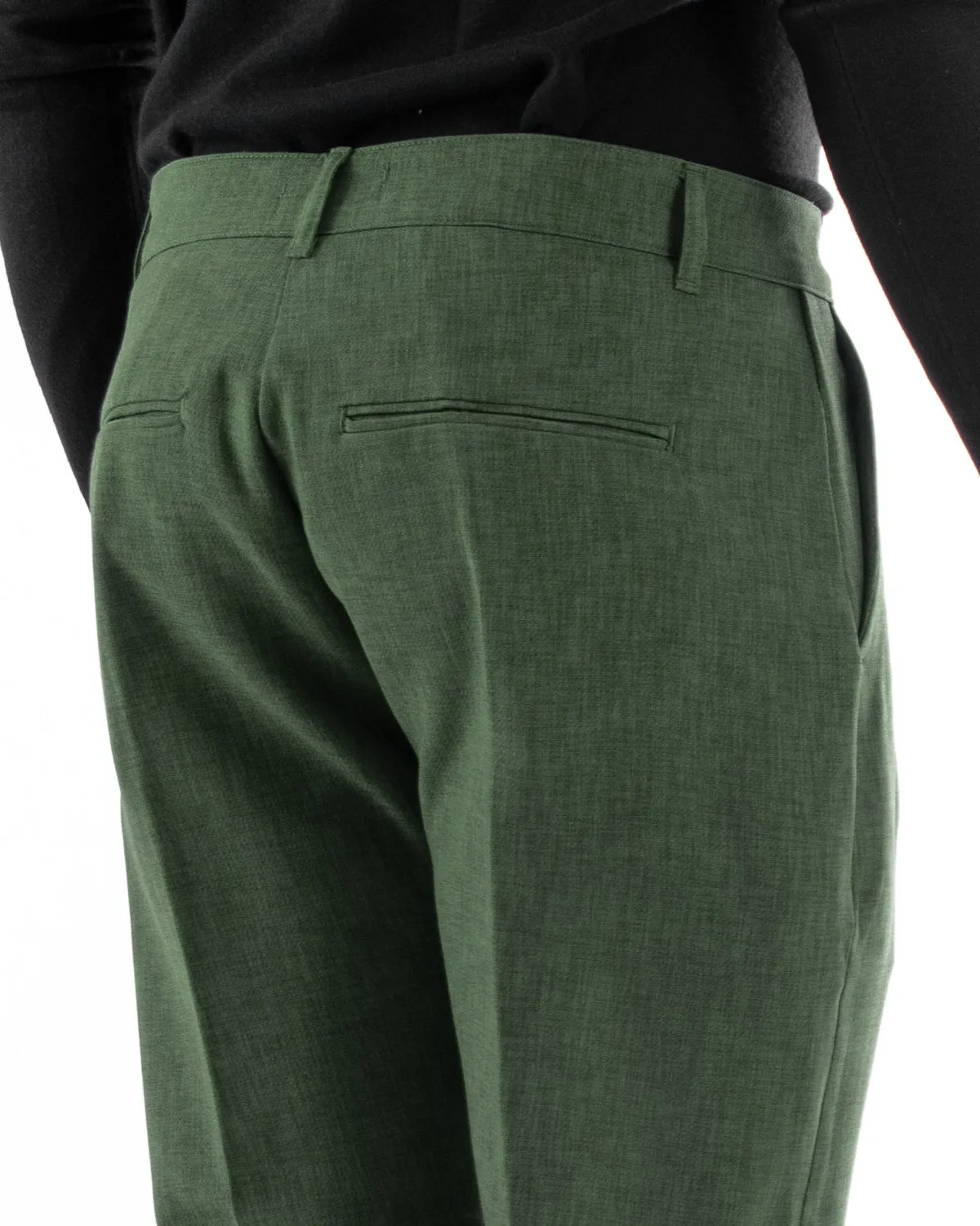 Pantaloni Uomo Tasca America Classico Verde Melangiato Abbottonatura Allungata Casual GIOSAL-P5908A