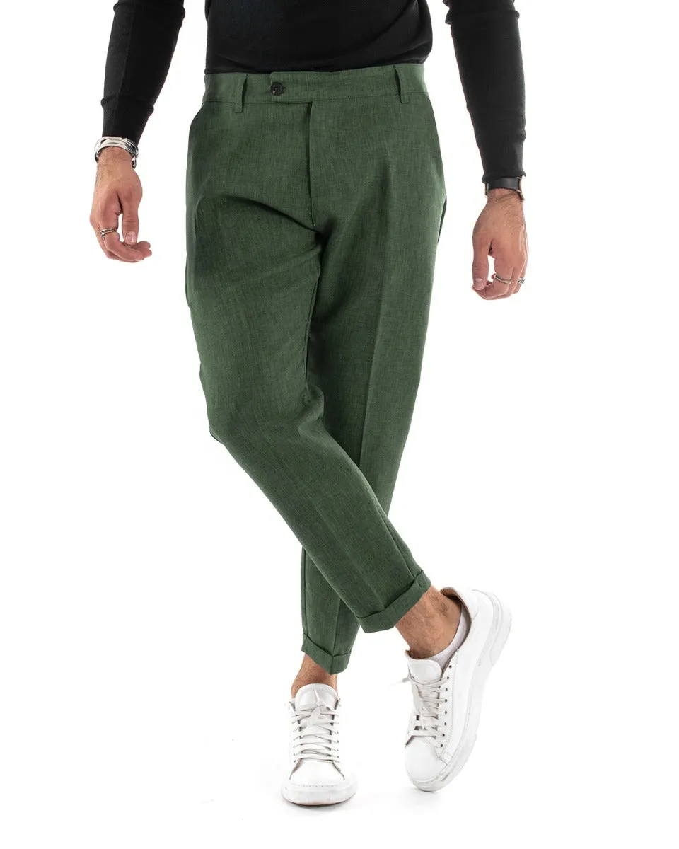 Pantaloni Uomo Tasca America Classico Verde Melangiato Abbottonatura Allungata Casual GIOSAL-P5908A