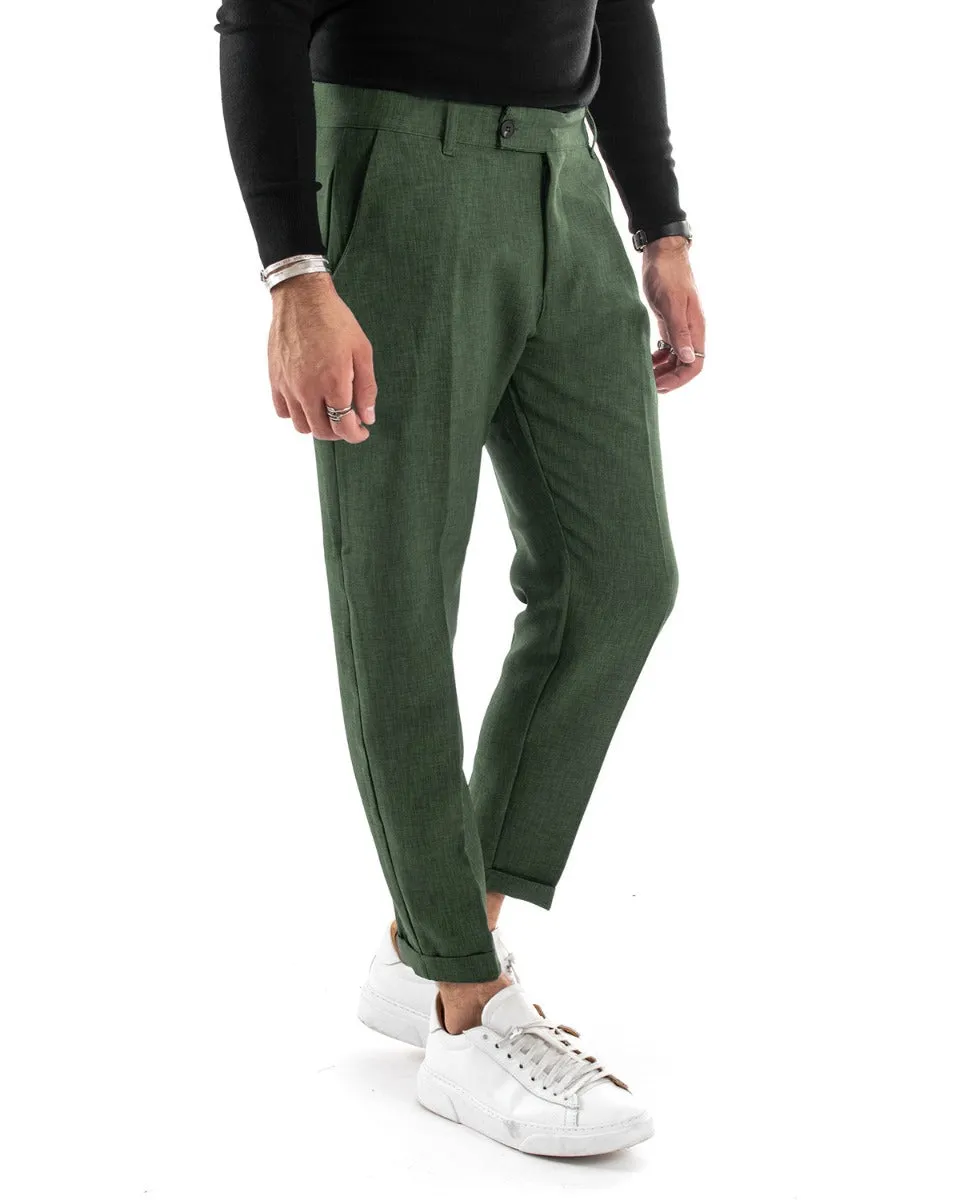 Pantaloni Uomo Tasca America Classico Verde Melangiato Abbottonatura Allungata Casual GIOSAL-P5908A