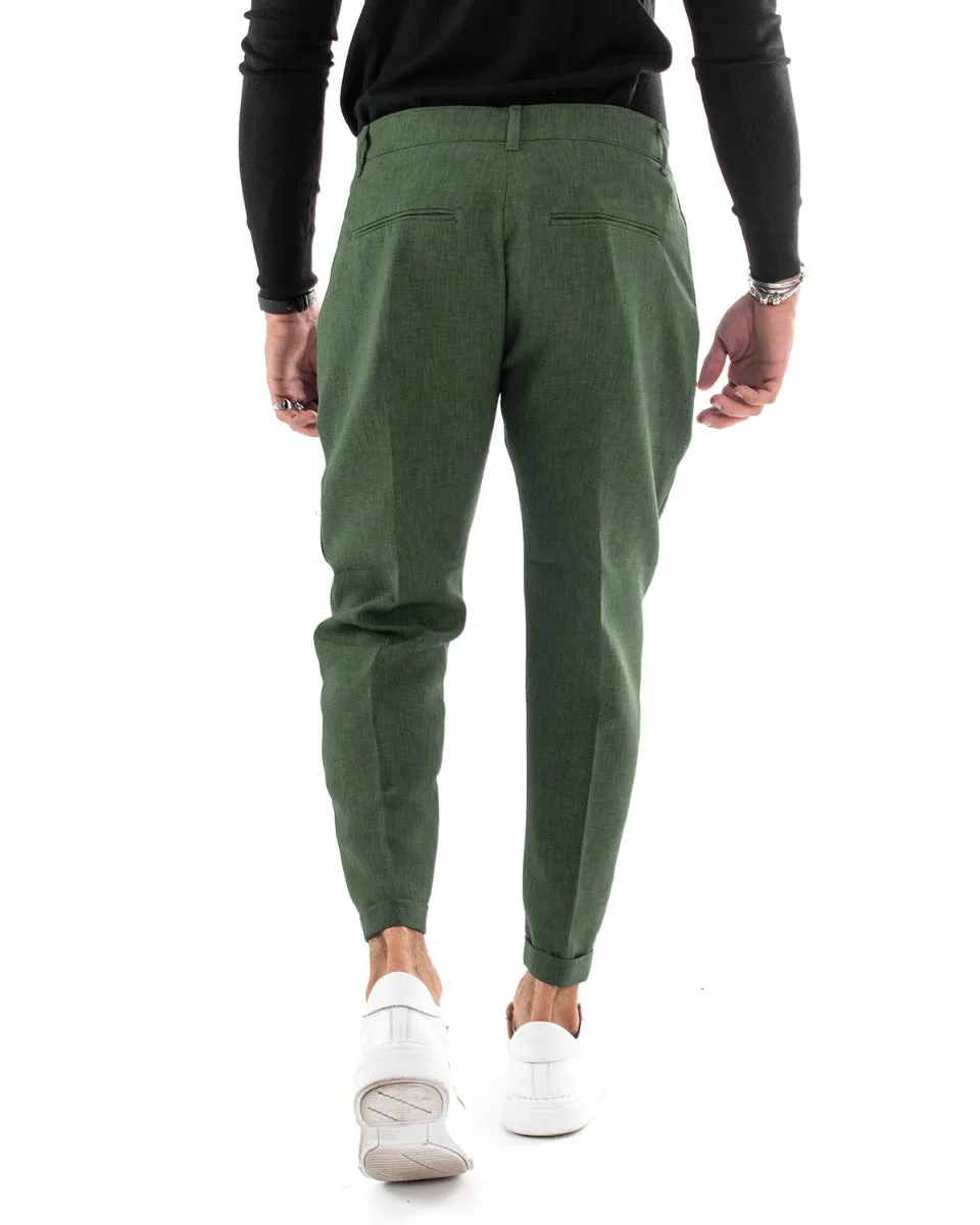 Pantaloni Uomo Tasca America Classico Verde Melangiato Abbottonatura Allungata Casual GIOSAL-P5908A