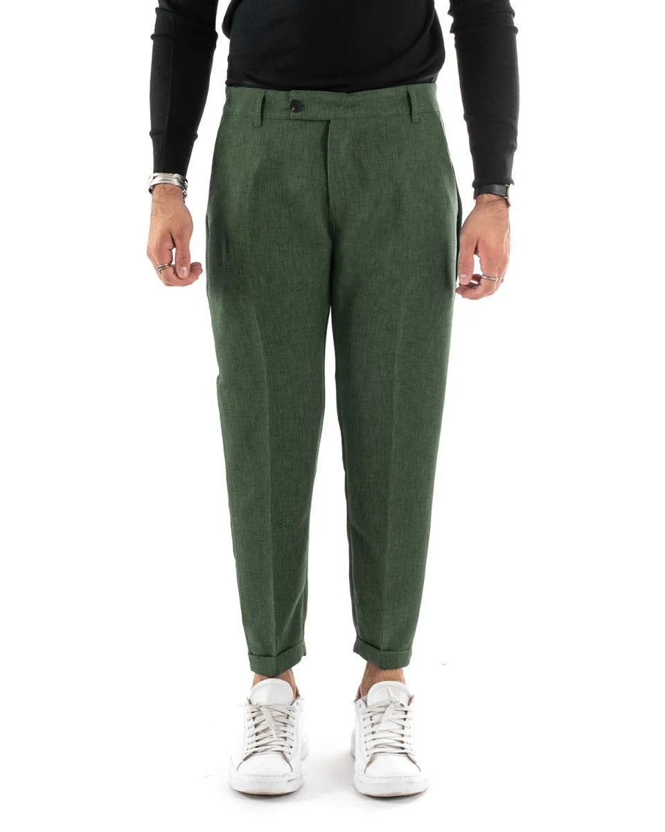 Pantaloni Uomo Tasca America Classico Verde Melangiato Abbottonatura Allungata Casual GIOSAL-P5908A