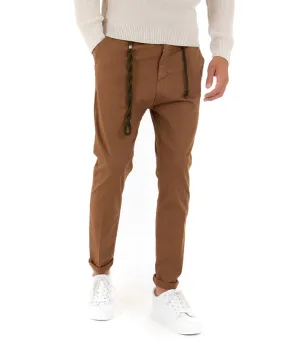 Pantaloni Uomo Tasca America Slim Cavallo Basso Capri Alla Caviglia Camel GIOSAL-P5011A