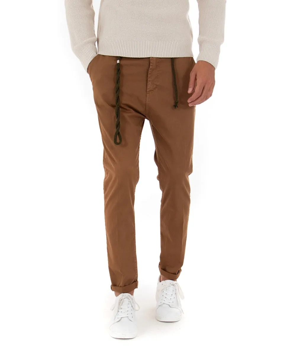 Pantaloni Uomo Tasca America Slim Cavallo Basso Capri Alla Caviglia Camel GIOSAL-P5011A