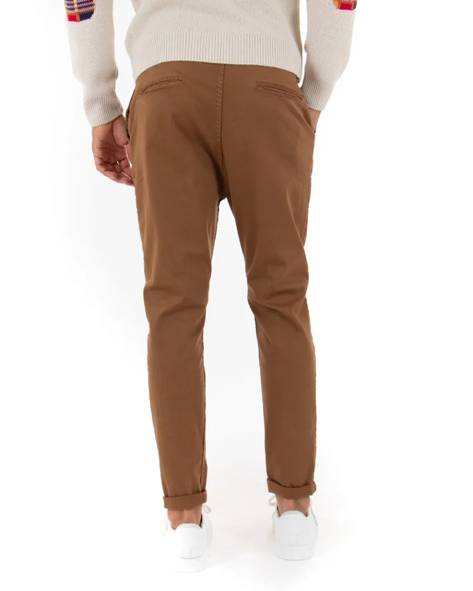 Pantaloni Uomo Tasca America Slim Cavallo Basso Capri Alla Caviglia Camel GIOSAL-P5011A