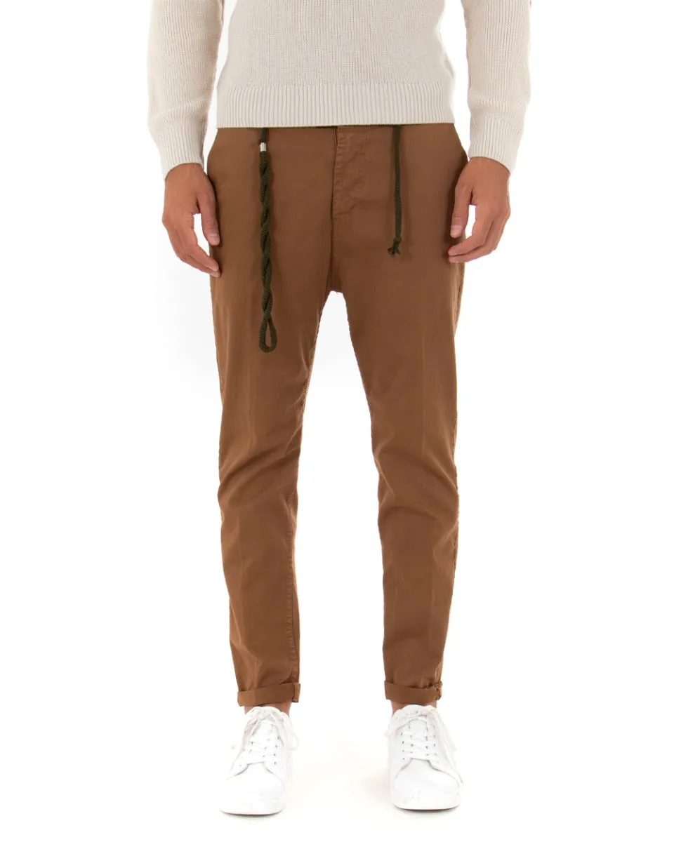 Pantaloni Uomo Tasca America Slim Cavallo Basso Capri Alla Caviglia Camel GIOSAL-P5011A