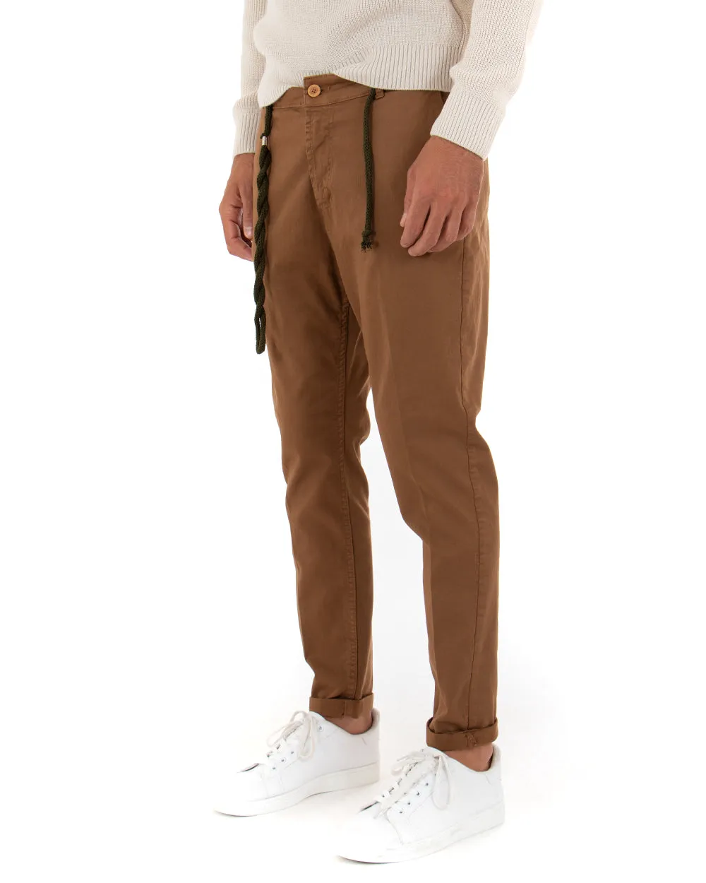 Pantaloni Uomo Tasca America Slim Cavallo Basso Capri Alla Caviglia Camel GIOSAL-P5011A