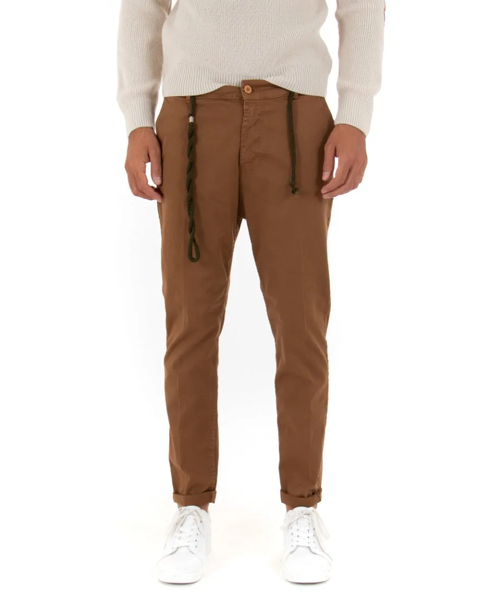 Pantaloni Uomo Tasca America Slim Cavallo Basso Capri Alla Caviglia Camel GIOSAL-P5011A